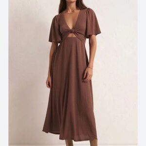 Chic Brown Midi Dress with Keyhole Detail